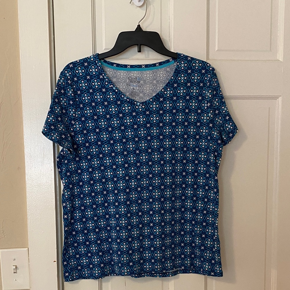 Croft & Barrow Classic Tee Blue Patterned Women's Top XL